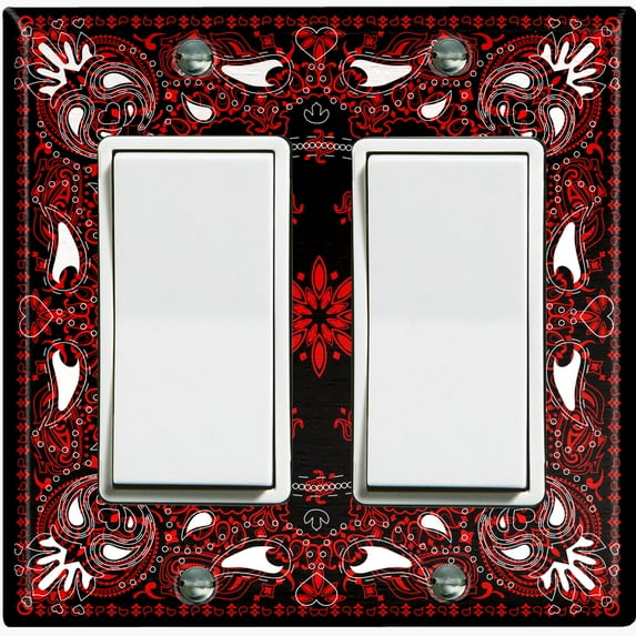 Metal Light Switch Plate Cover Red Black Bandana Paisley Tile Pattern TIL044