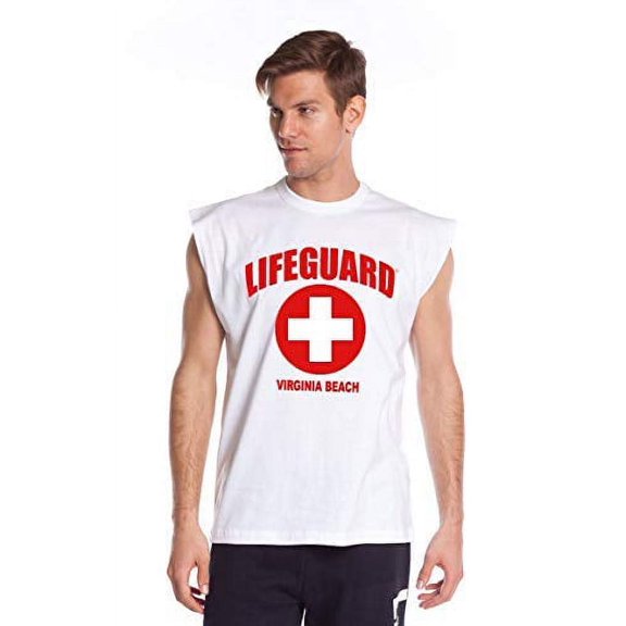 LIFEGUARD Guys White Printed Mens Sleeveless Tank (Large)