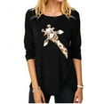 thumbnail image 1 of Women's Irregular Button Long Sleeve Round Neck Print T-shirt, 1 of 1