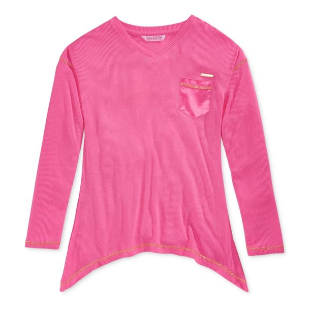Sean John - Camiseta adornada con dobladillo de pañuelo para niñas, rosa, M (10) Sean John Camiseta adornada
