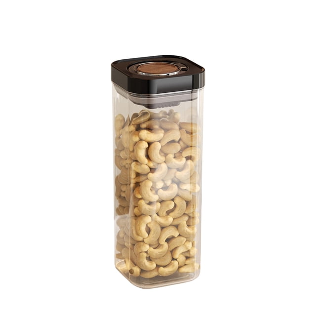 Contenedor hermético de 2300 ml para almacenar alimentos, recipiente sellado con tapa a presión para harina, granos y arroz, organizador de cocina de acrílico con tapa de imitación madera, tarro de