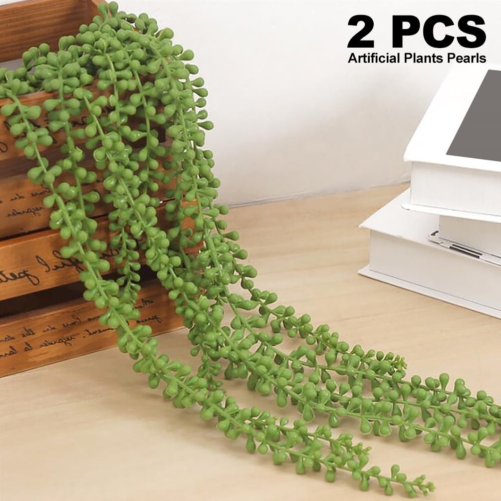 2 Pcs Artificial String of pearls Pick Green Hanging Plants Home Garden Wedding 