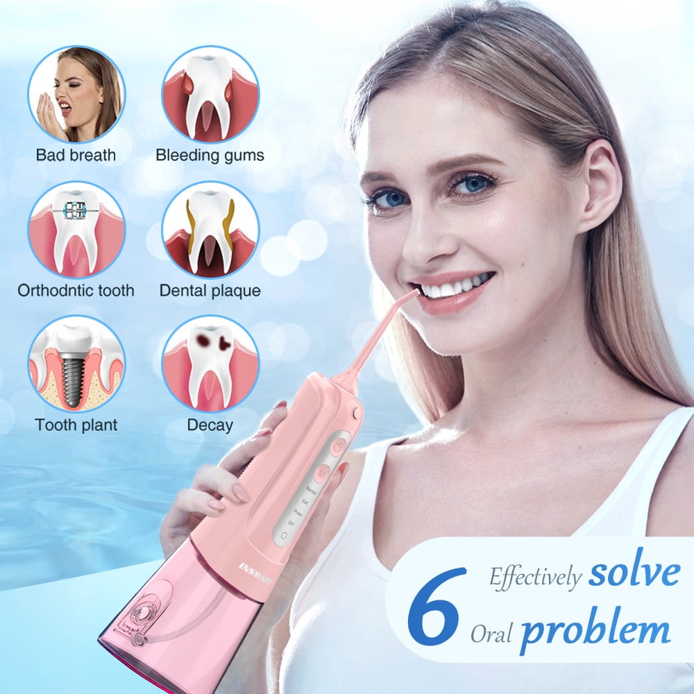 INSMART 300ML Cordless Water Flosser Dental Teeth Cleaner,DIY Mode USB Rechargeable Dental Oral Irrigator for Home and Travel, IPX7 Waterproof 4 Modes Irrigate for Oral Care