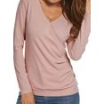 thumbnail image 3 of Women Wrap Front Side Buttons Long Sleeve V Neck Plain Shirt, 3 of 6