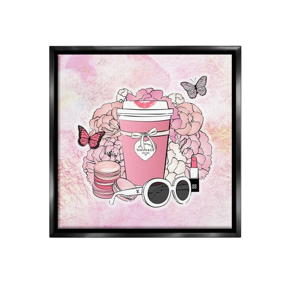 Stupell Industries Stylish Coffee & Flowers Food & Beverage Painting Black Floater Framed Canvas Art Print Wall Art, 18 x 18