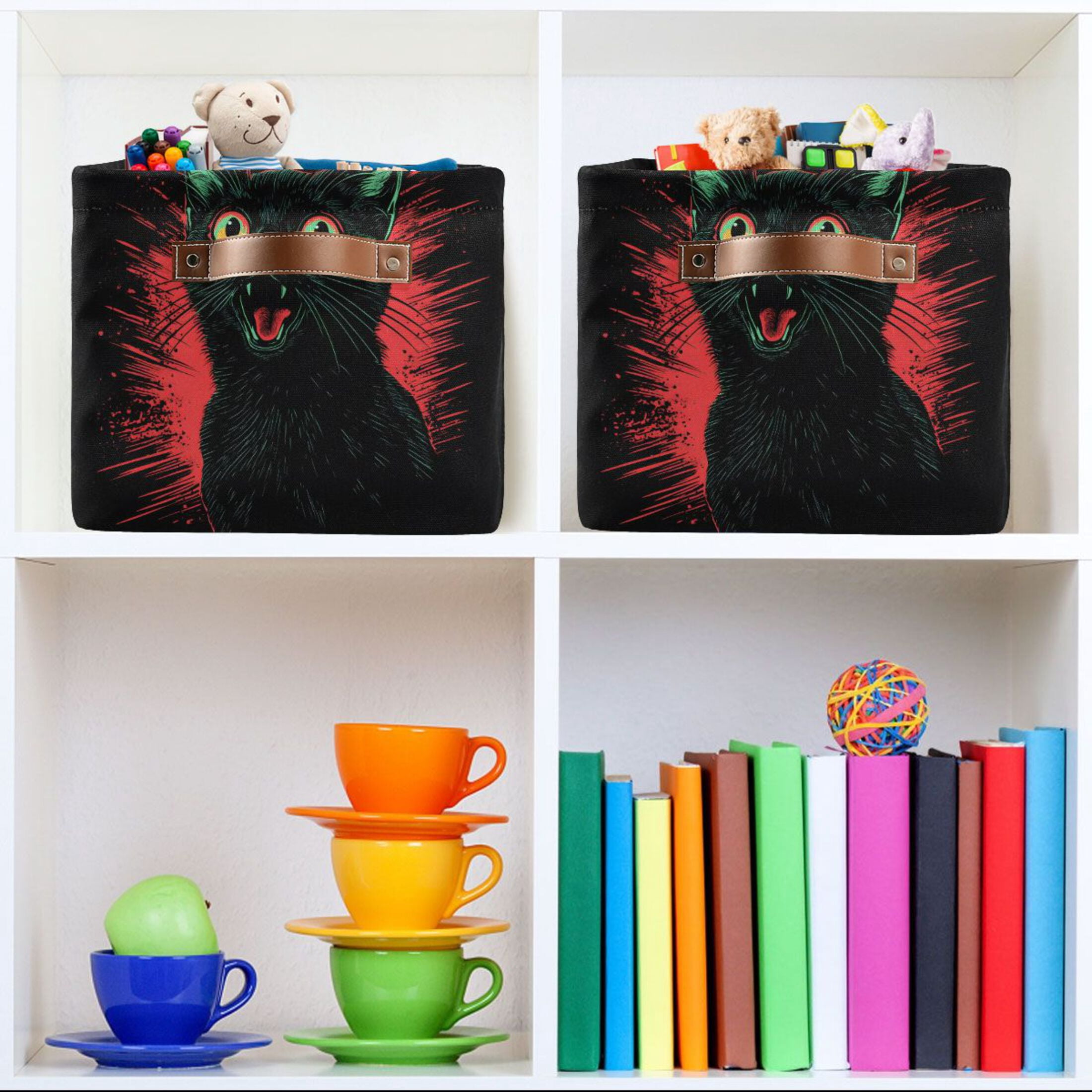 Ryvnso A Black Cat Storage Basket Large Bin Foldable Boxes Toys Organizer 14.2x10.2x8.3in 2 PCs