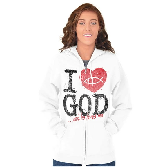 God Loves Me Jesus Christian Faith Zip Hoodie Sweatshirt Women Brisco Brands S