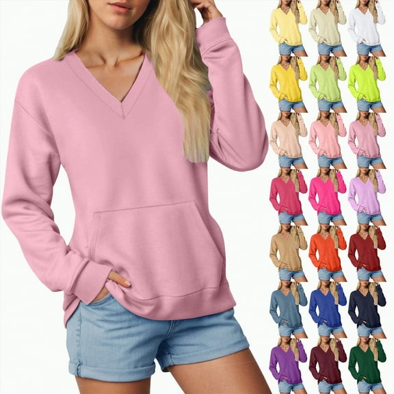 larppty V Neck Sweatshirt Women Pocket No Hood Oversized Pullover Casual Soft Long Sleeve Tops With Pockets Fall Fashion (Wine, XXL)