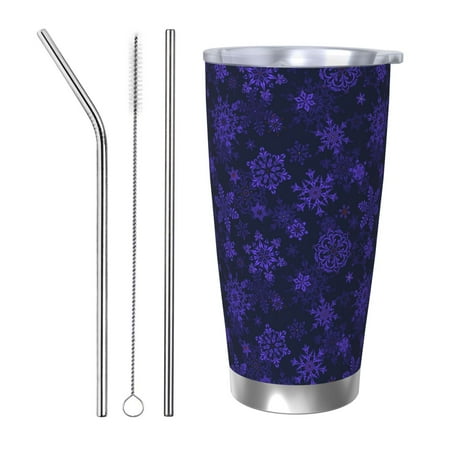 

Goofa purple flower Snowflake for 20 oz Skinny Tumbler Stainless Steel Coffee Mug Slim Vacuum Insulated Travel Cup Car Cup-Straw Three-piece Set