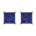 thumbnail image 3 of 14K Solid Gold Push Back Stud Earrings for Women | 3 cttw Princess Cut Simulated Tanzanite | Yellow Gold, 3 of 5