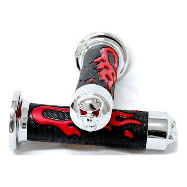 Krator ATV / PWC Skull Gel Racing Grips Red Rubber Flame Compatible with Bombardier Rubicon