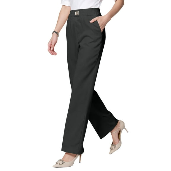 Cyglowse Drape High Rise Pull on Stretch Pants Breathable for Senior Women Black S