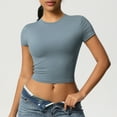 thumbnail image 3 of yillto Women Cropped Short Sleeve Shirt Yoga Workout Tee for Womens Athletic Running Gym Basic Tshirts, 3 of 5