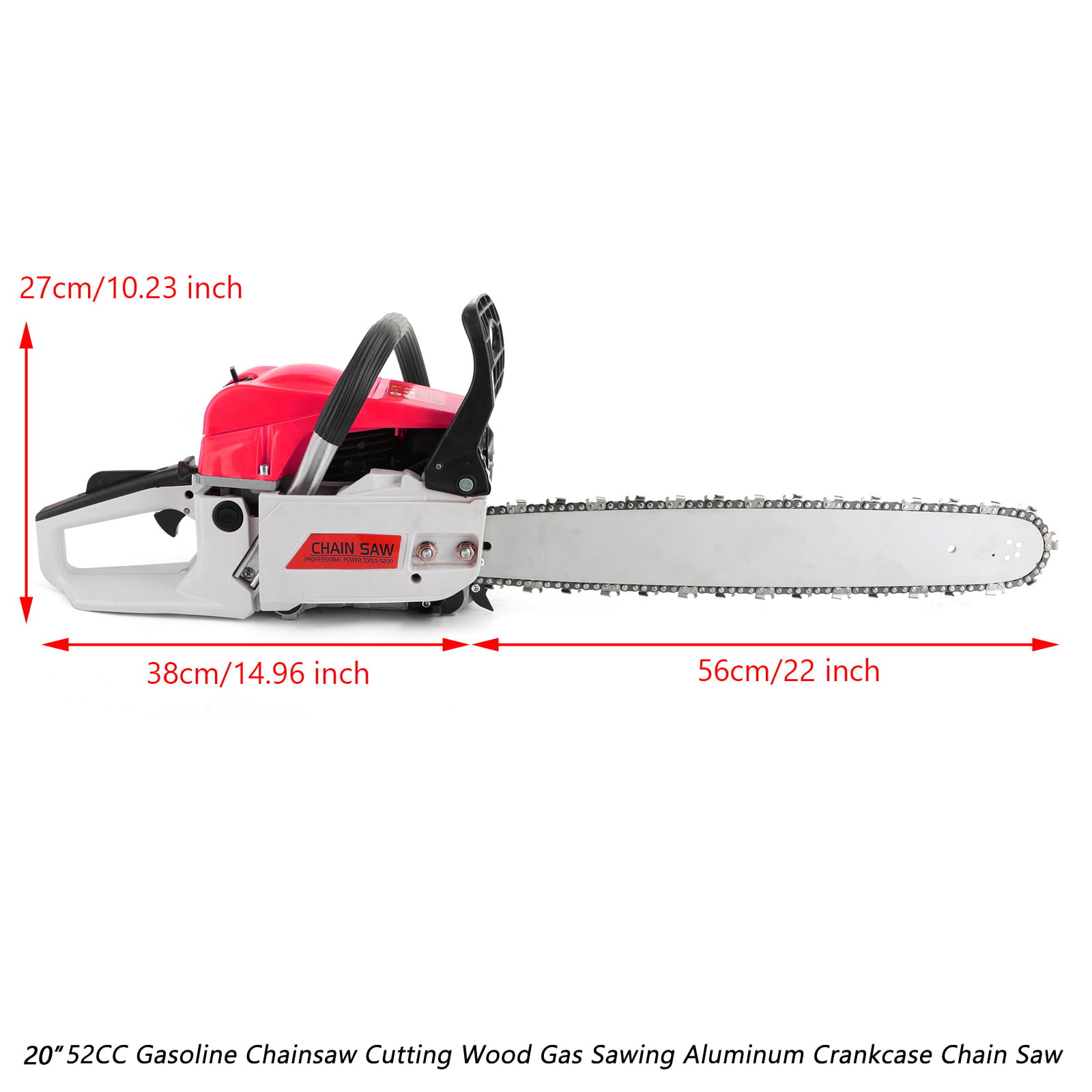 2 Chains and Bag Abizoe CTCS52 2-Cycle Gas Chainsaw,20 Inches,52cc Handheld Cordless Gasoline Chainsaws for Cutting Trees Wood Farm Orange 