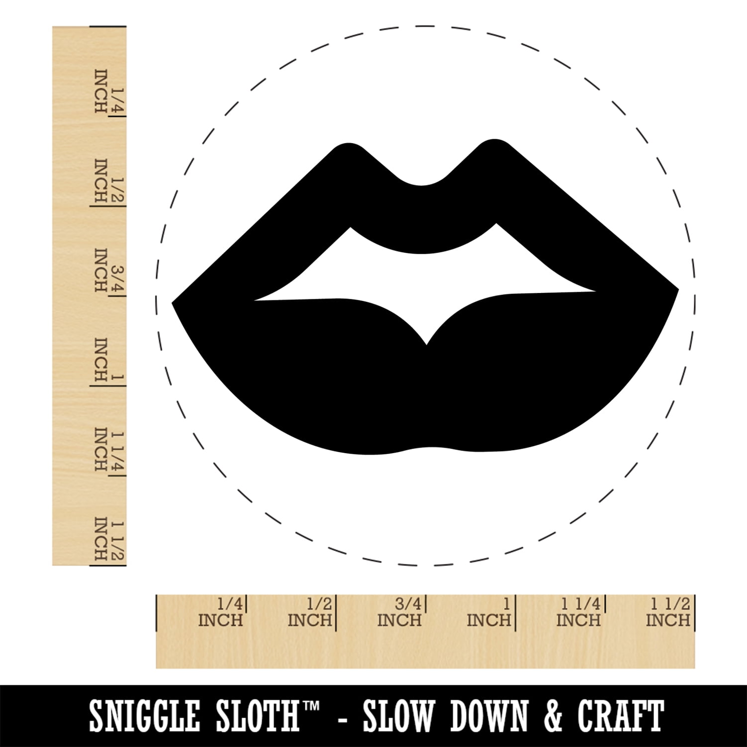 Luscious Plump Lips Self-Inking Rubber Stamp Ink Stamper - Black Ink - Large 1-1/2 Inch