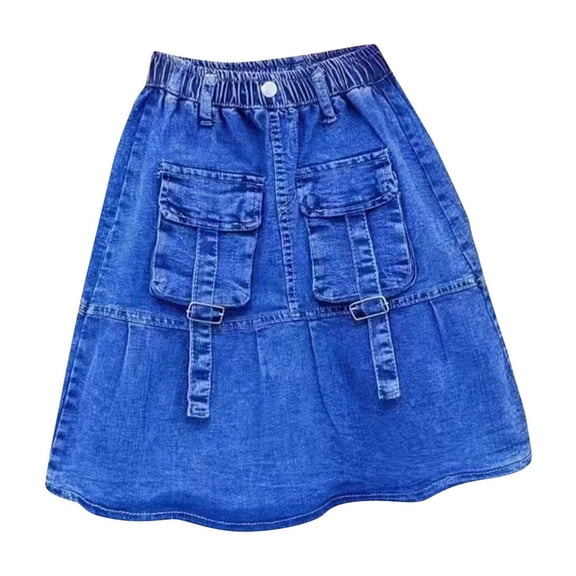 WRKEKC Girls Denim Skirt with Pockets Cargo Style Soft Breathable Comfortable Cotton Fabric Lightweight Casual Daily Wear 2-9 Years