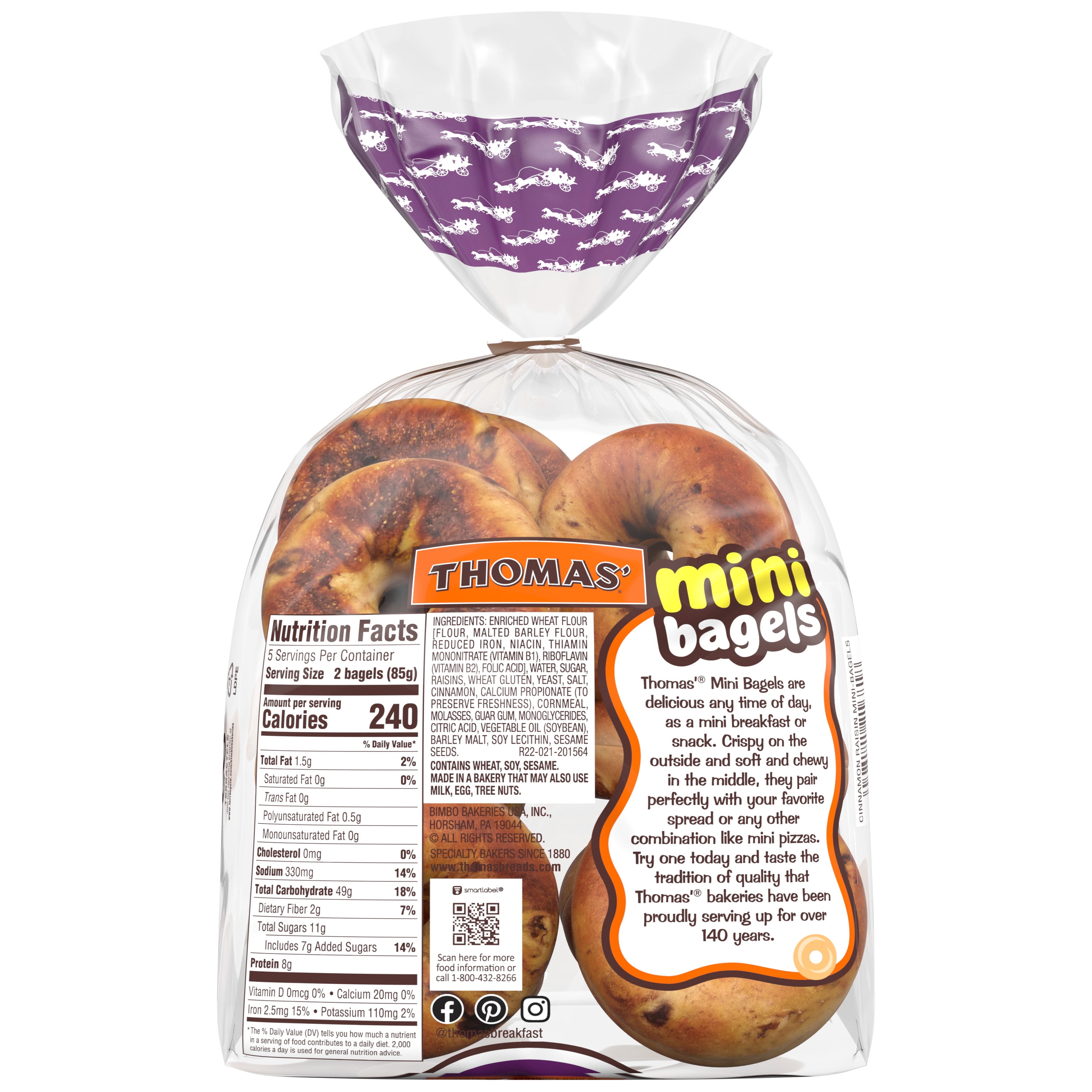 Cinnamon Raisin Mighty Mini Bagels, 10 count, One Mighty Mill