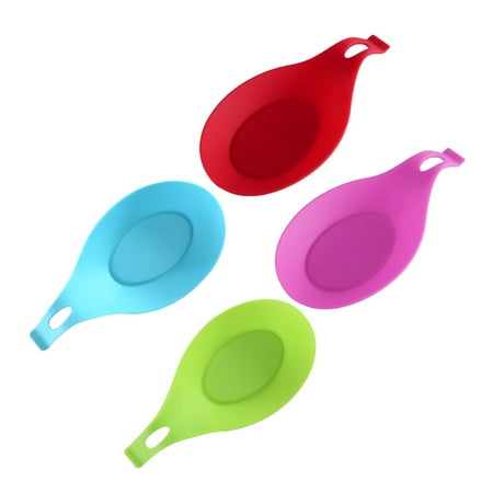 

4pcs Silicone Spoon Rests Kitchen Utensil Holder Spoon Mat for Home Restaurant (Mixed Colors)