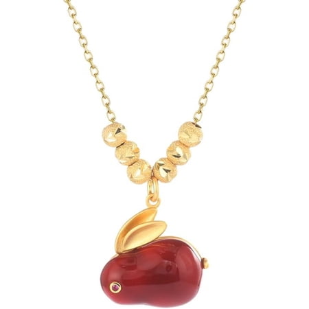 14K Gold Onyx Rabbit Necklace, Jade Rabbit Pendant Necklace, Beautiful Chinese New Year Jewelry Gift