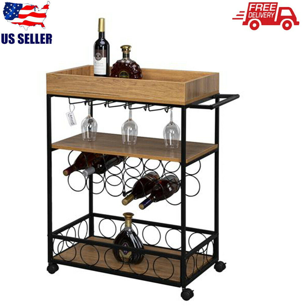 Size : A Kitchen Serving Trolley Stainless Steel Hotel Cart Storage Cart Laundry Hotel Cleaning Cart Service Car Trolley with Wine Rack 