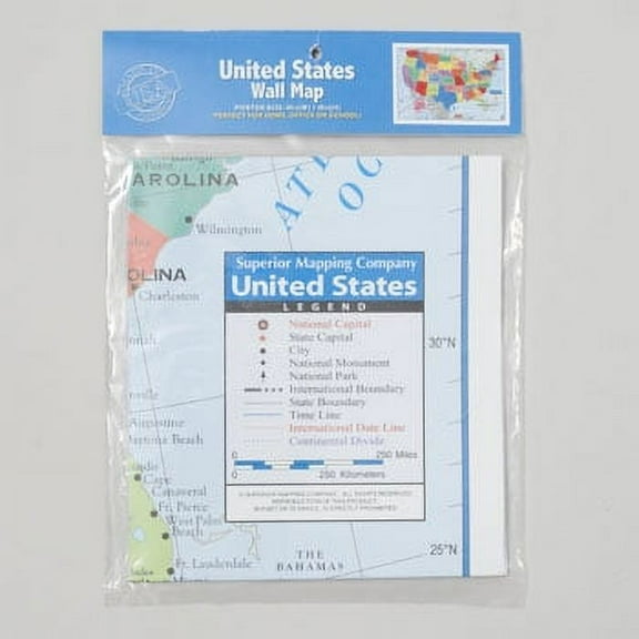 WALL MAP UNITED STATES 40X24 IN POLY BAG, Case Pack of 24