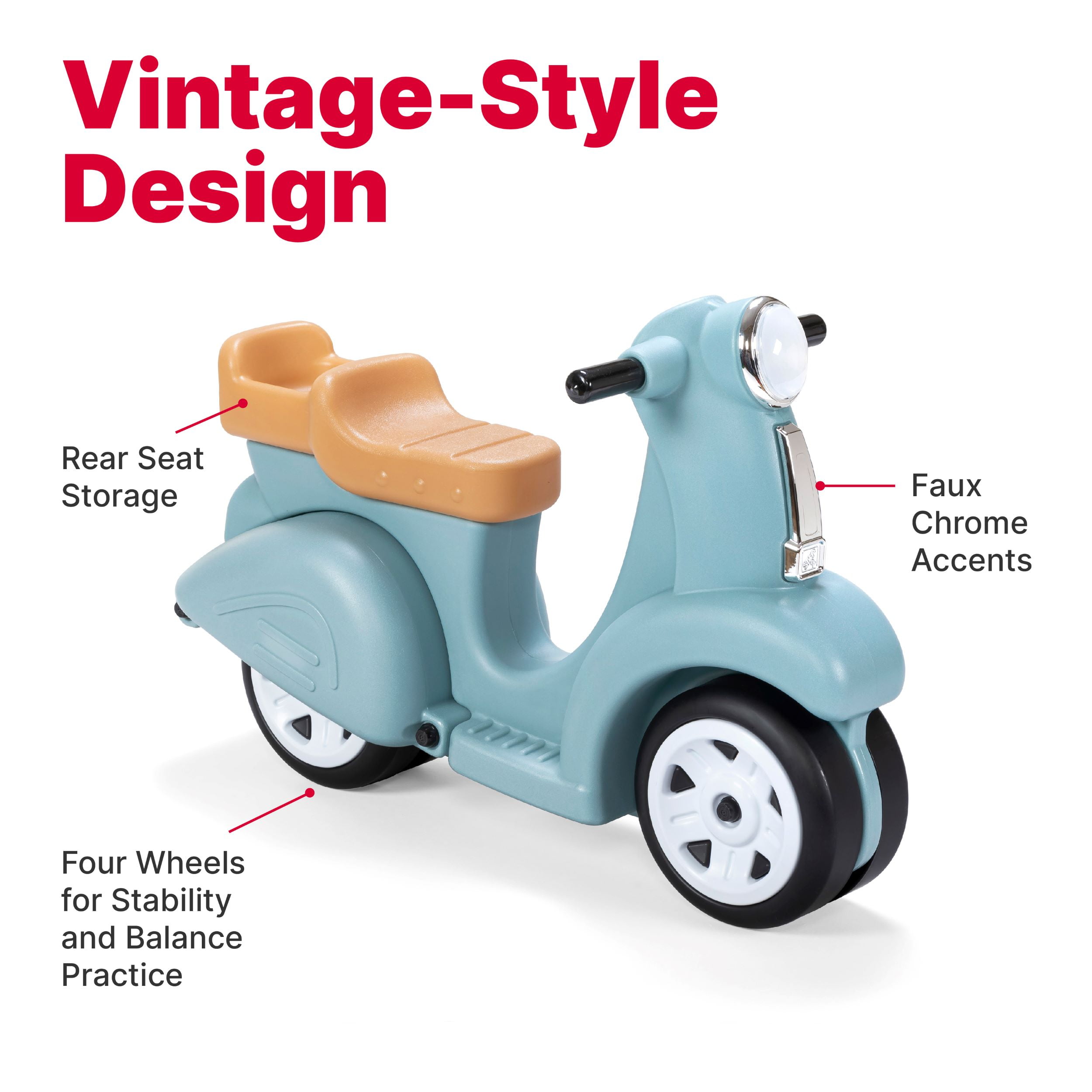 Step2 Ride Along Aqua Scooter Plastic Toddler Foot-to-Floor Riding Toy for Ages 18M-4Y