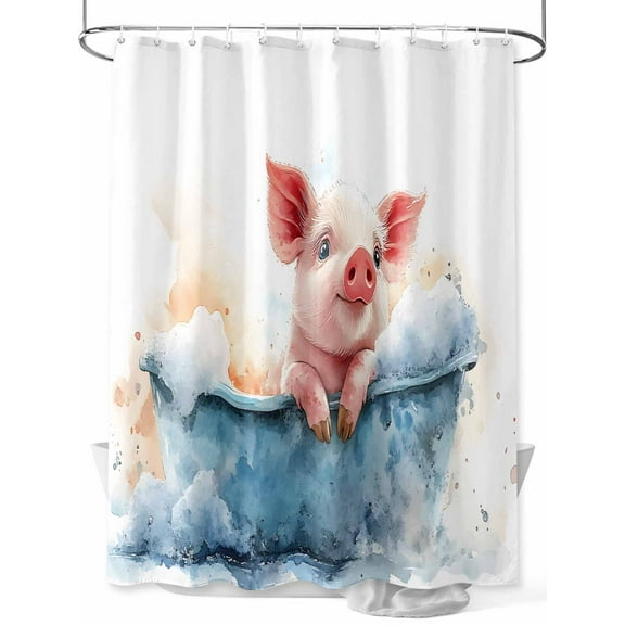 Pig Bathing Shower Curtain, in The Bathtub Waterproof Shower Curtain Set with 12 Hooks Lightweight Washable Fabric Shower Curtains for Bathroom 36x72 Inches