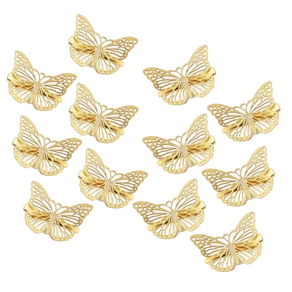 OBTANIM Pinzas para el cabello de mariposa, 12 piezas, lindos pasadores de metal con forma de mariposa, accesorios para niñas y mujeres (dorado)