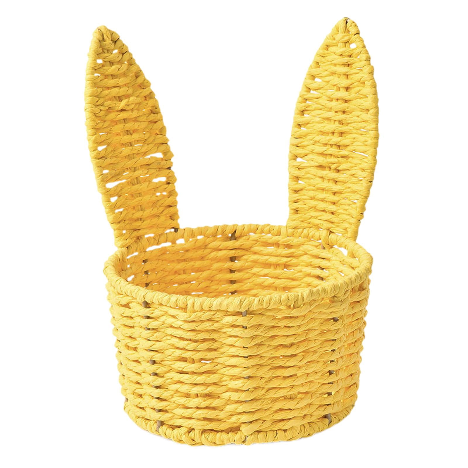 kowaku Easter Woven Bunny Ear Basket Storage Basket Candy Storage Creative Decorative Paper Rope Design Container Multipurpose Organizer Bunny Ear suitable for home decoration festive Yellow