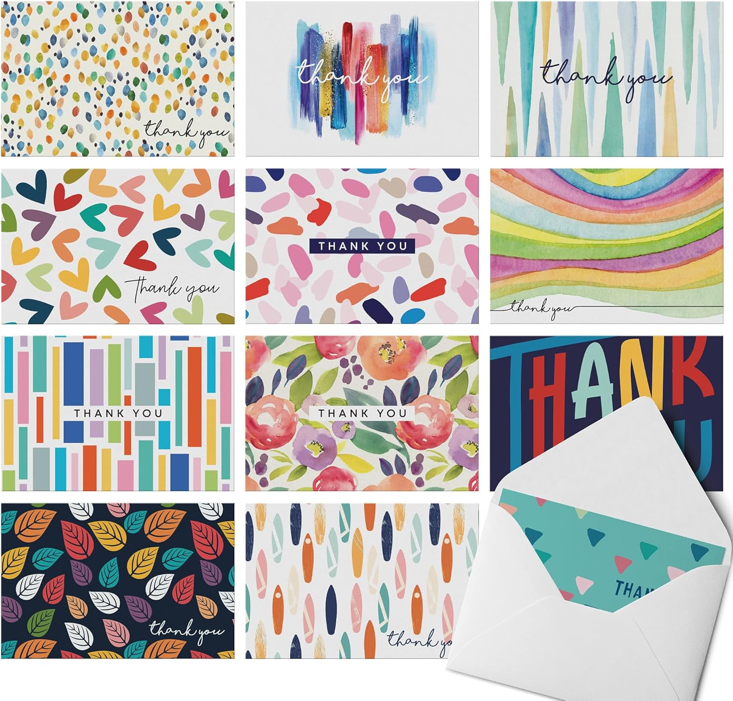 Dessie 100 Thank You Cards with Unique Designs and Messages, 4” x 6”