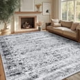 thumbnail image 6 of 6x9 Large Washable Area Rug, Non-Slip Soft Distressed Living Room Rug with Rubber Backing, Low Pile Faux Wool Vintage Thin Rug Floor Carpet for Dinning Room, Bedroom, Black/Grey, 6 of 6