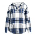 thumbnail image 4 of Women's Plaid V Neck Drawstring Long Sleeve Hooded Tunic Top, Oversized Pullover Hoodie with Pocket, Women's Plus, Size S-2XL, 4 of 4