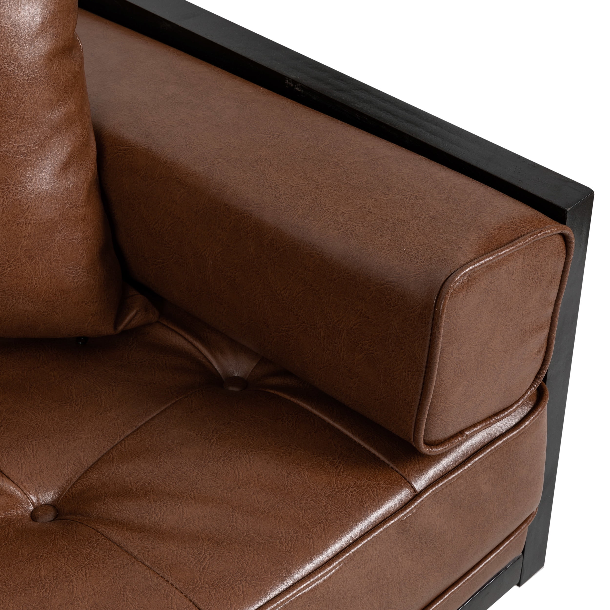 Noble House Gould Faux Leather Upholstered Oversized Loveseat with Accent Pillows, Cognac Brown and Black
