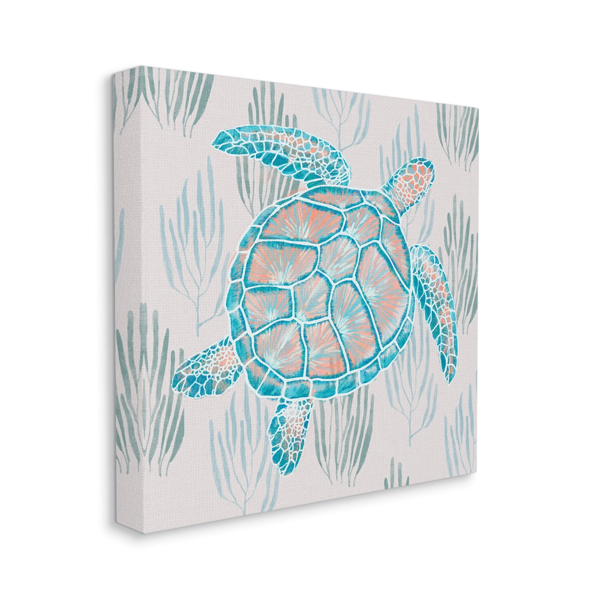 Stupell Industries Sea Turtle Among Ocean Grasses Blue Orange Detail Graphic Art Gallery Wrapped Canvas Print Wall Art, Design by Ziwei Li