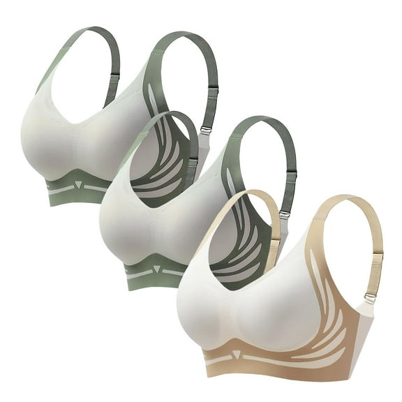 iHPH7 3 Pack Womens Seamless Bra Supportive No Underwire Bras Wireless Bras Stretchy No Show Under Clothes Soft Wireless Bralette Push Up Bra Seamless T-shirt Bras Beige L
