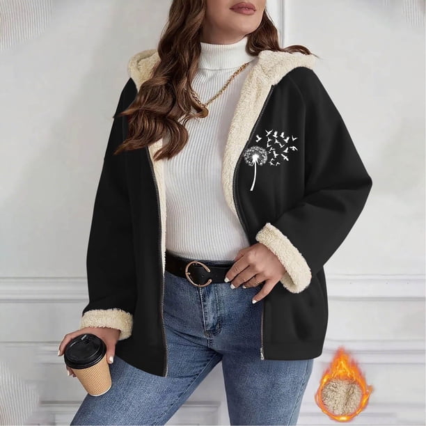 Ailaofu Women's Plus Rope Detail Oversized Hoodie Sherpa Zip Up Jacket
