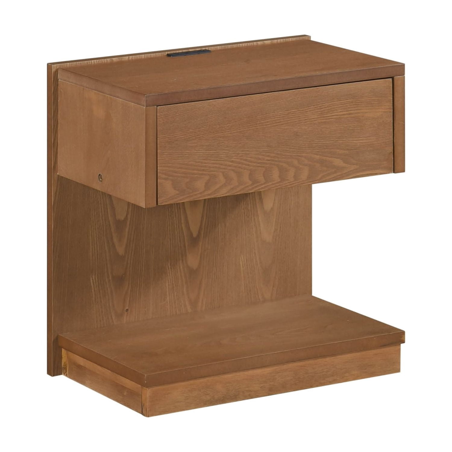 Modern End Table with Drawer, Open Shelf & USB Port Brown Wood Finish