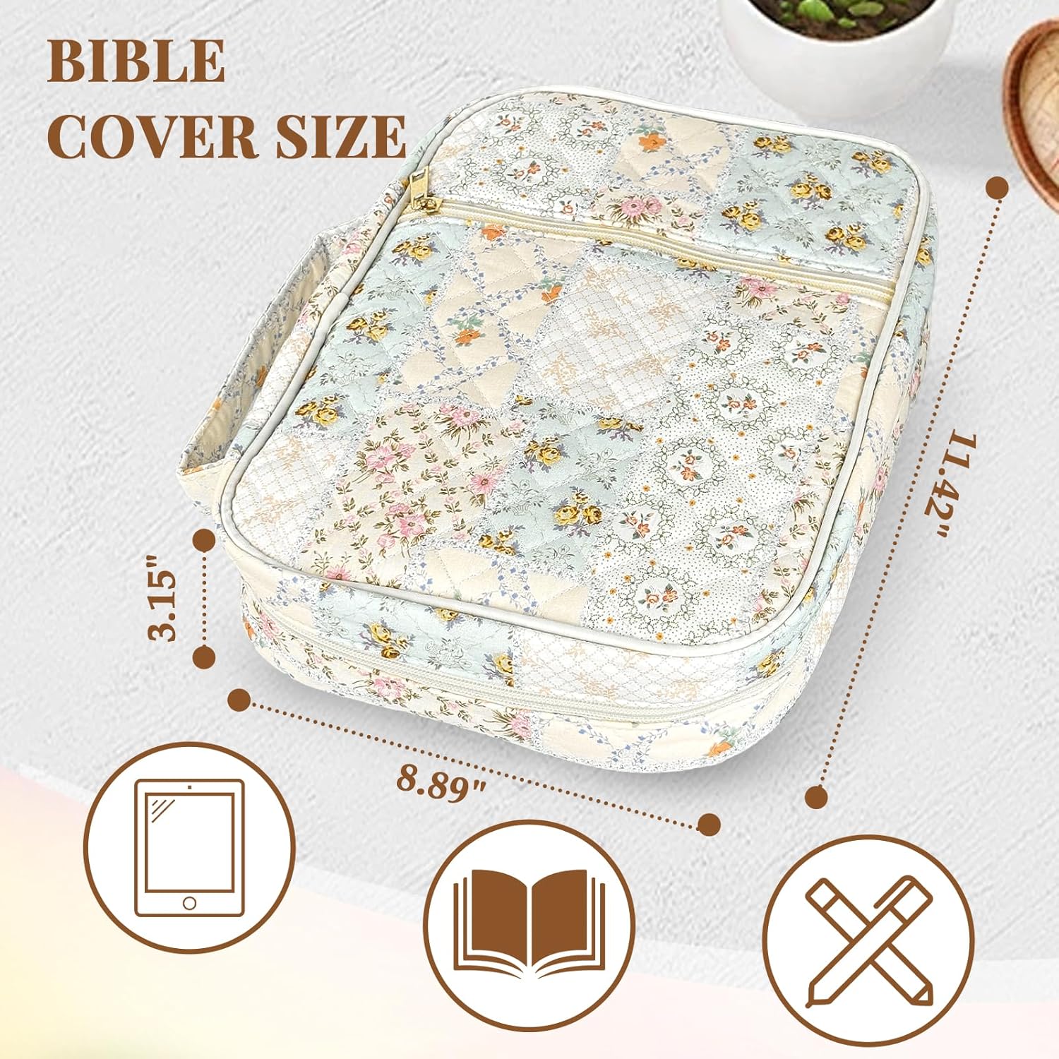 Bible Cover Case for Women,Bible Study Supplies Accessories,Bible Journaling Kit,Pink Flower Carrying Case with Highlighters - Spliced Flower