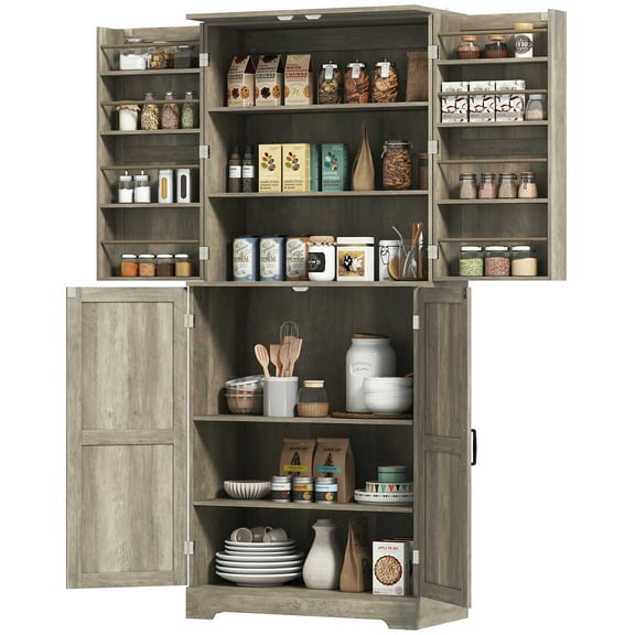 HOMCOM 72" Farmhouse Kitchen Pantry Cabinet, Tall Storage Cabinet, Gray