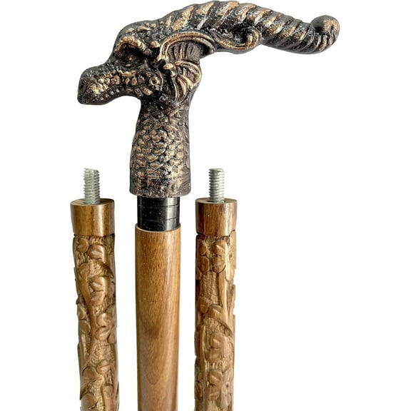 NAUTICALMARTUS Antique Brass Walking Stick with Solid Al Dragon Handle Walking Stick Cane for Elderly Nautical Wooden Walking Stick Cane Gift
