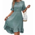 thumbnail image 3 of Women'S Short Sleeve Dresses High Waist Round Neck Solid Flounce Sleeve Ruffle Dress Gray Blue M, 3 of 8