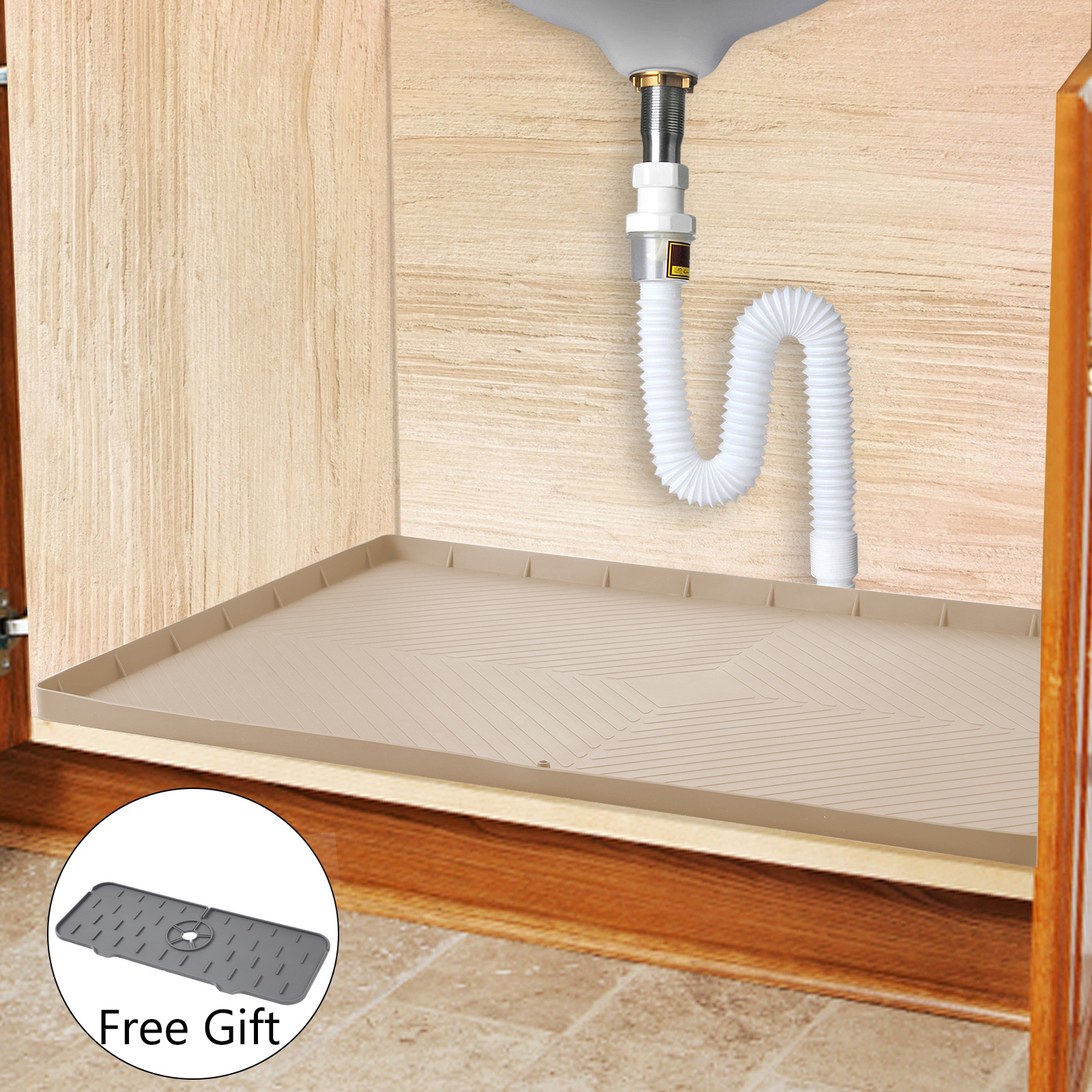 Optish Under Sink Mat, 34" x 22" Under Sink Mats for Kitchen Waterproof
