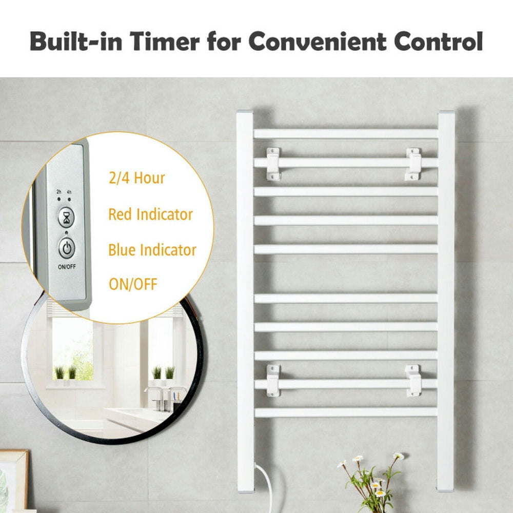 Finihen Wall Mounted Towel Rack, Electric Heated Towel Rack, 2-in-1 150W Freestanding and Wall-mounted Towel Warmer Drying Rack with Timer, for Bathroom, laundry Room, Silver