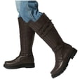 thumbnail image 6 of XUNKUSGA Mens Motorcycle Leather Boots Fashion Round Toe Side Buckle Strap Low Heel Knee High Boots Vintage Engineer Biker Boots for Men with Back Zipper,7, 6 of 9