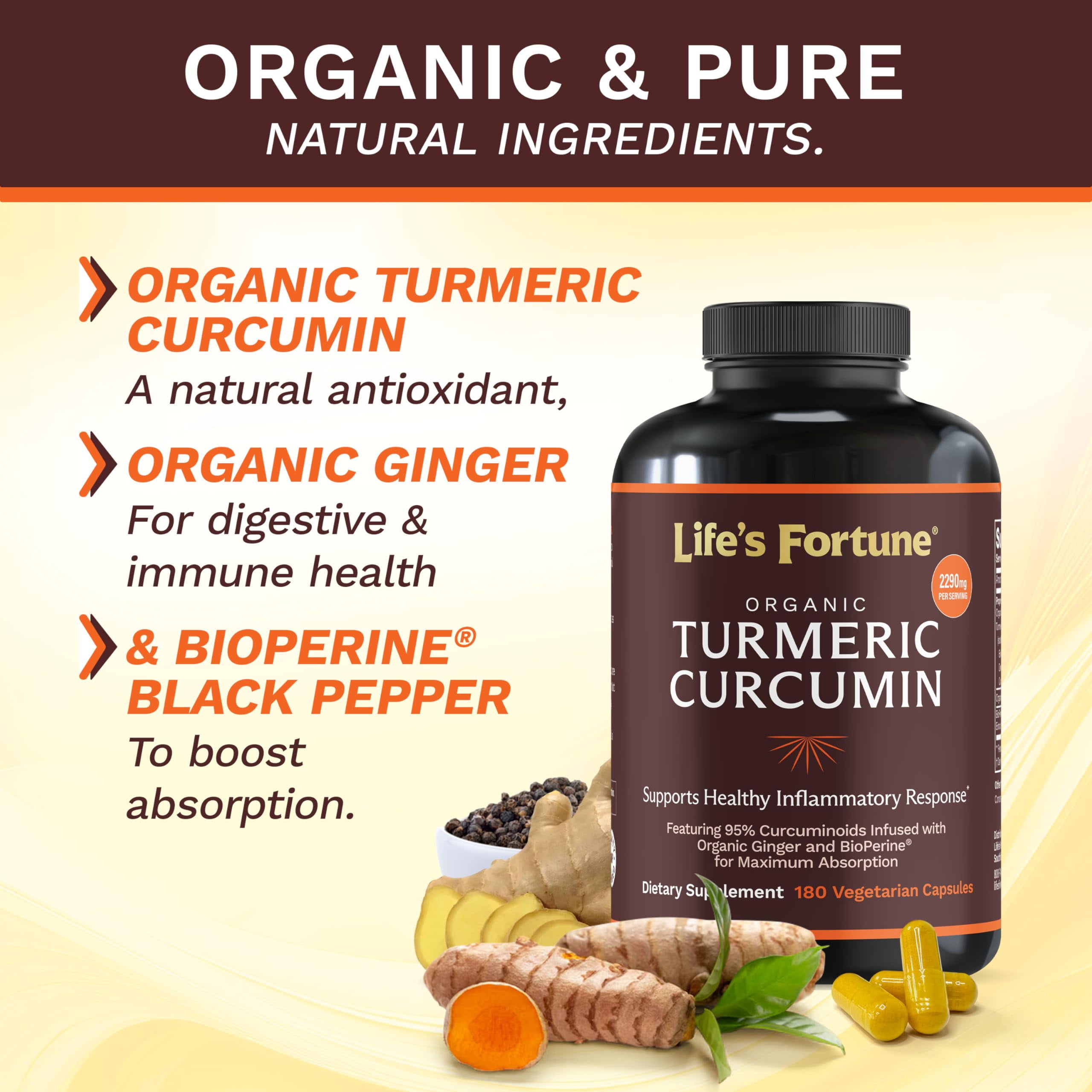 Life's Fortune Turmeric Curcumin Dietary Supplement 750mg 180 Vegetarian Capsules - Turmeric Curcumin Tumeric Capsules Natural Wellness Formula