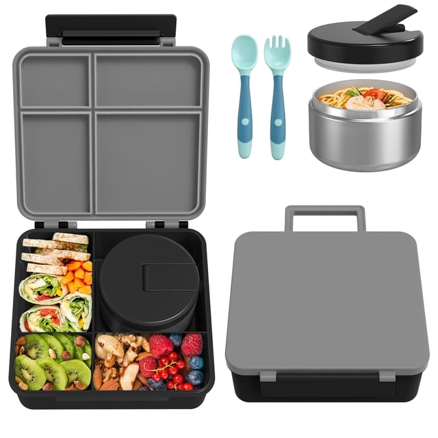 Lonchera Bento Pawtong con termo para sopa de 240 ml para niños, color gris