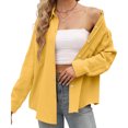 thumbnail image 3 of Yuyuzo Womens Long Sleeve Button Down Shirts Solid Color Collared Tshirts Tops Casual Loose Basic Fall Trendy Blouse Tops Yellow, 3 of 6