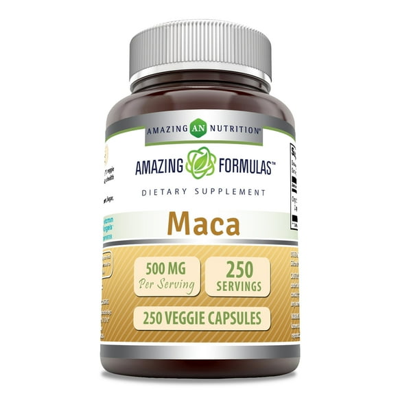 Amazing Formulas Natural Maca 500 Mg Per Serving 250 Capsules Supplement | Non-GMO | Gluten Free | Made in USA | Suitable for Vegetarians