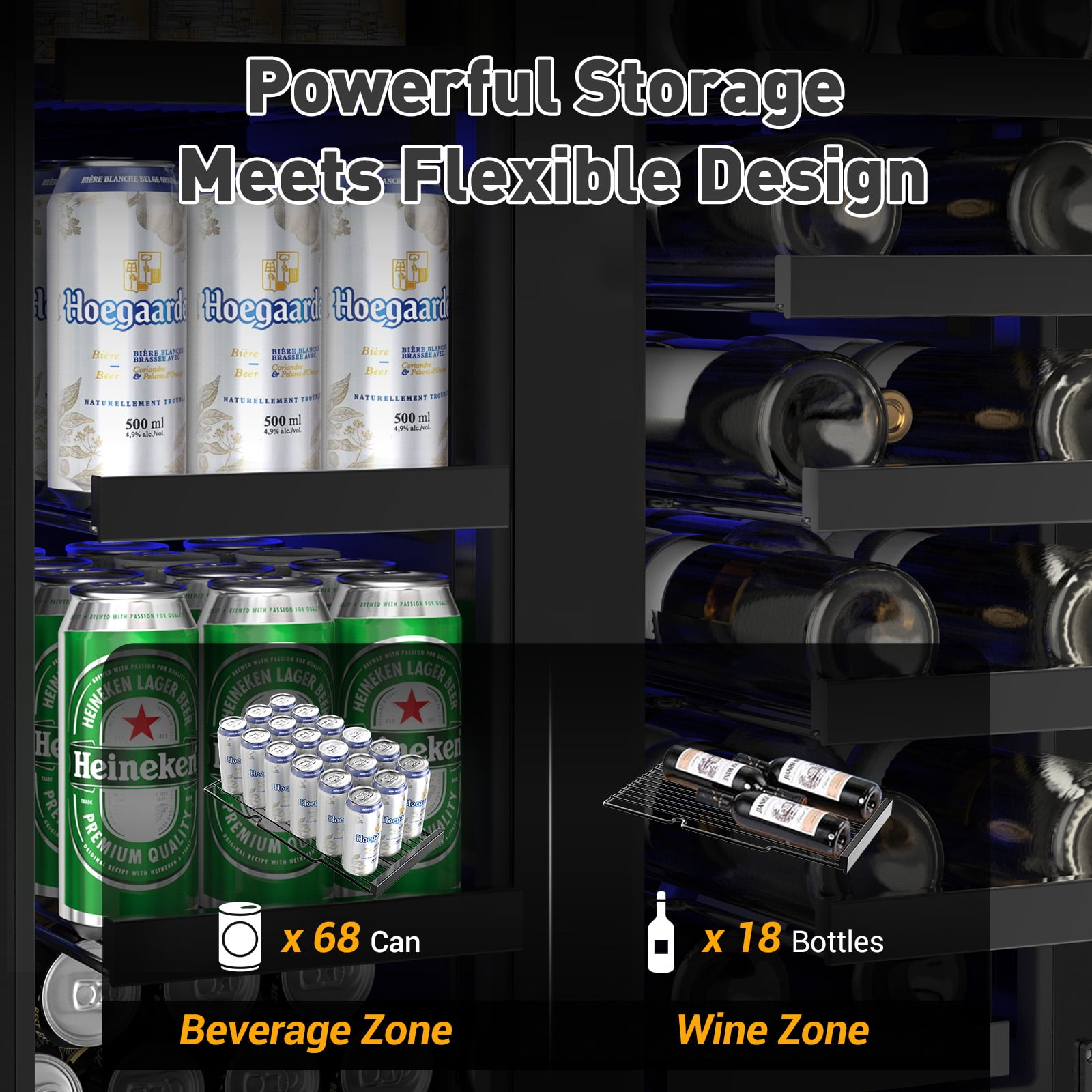 TITTLA 24 Inch Wine and Beverage Refrigerators Cooler,18-Wine Bottles and 57 Cans,Dual Zone,Under Counter,Black