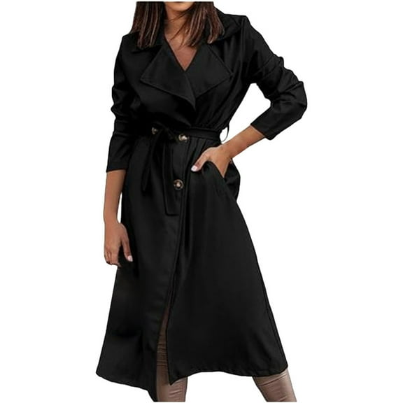 Niaviben Pea Coat for Women Warm Winter Coats for Women Long Wool Winter Coats for Women Jackets Women's Jacket Women's Winter Coats Dress Coats for Women Black L